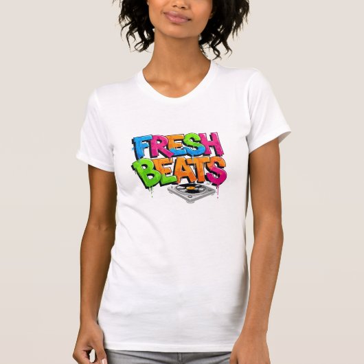 Vibrant Graffiti Fresh Beats DJ Turntable T-Shirt  (Voorkant)