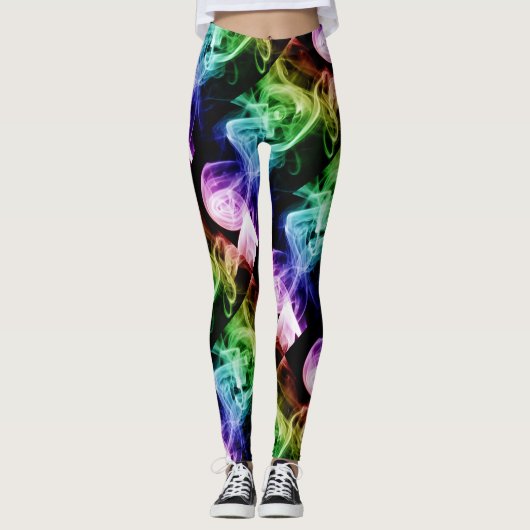 Vibrant Green Blue Paarse Abstracte roker Leggings (Voorkant)