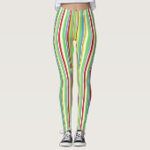 Vibrant Green Blue Red Yellow Striped Leggings (Voorkant)