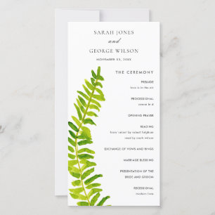 Vibrant Green Fern Foliage Wedding Program Kaart