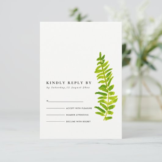 VIBRANT GREEN GOLD WATERVERF FERN FOLIAGE RSVP KAARTJE (Staand voorkant)