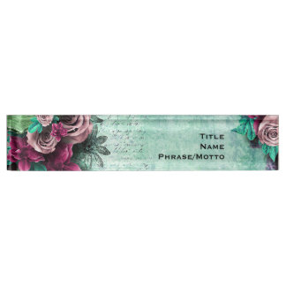 Vibrant Green & Paarse Rozen 3D script Naambordje