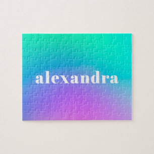 Vibrant Green Purple Abstract Gradient Name Legpuzzel