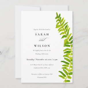 VIBRANT GREEN WATERVERF FERN FOLIAGE WEDDING KAART