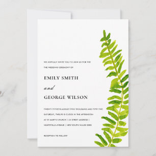 VIBRANT GREEN WATERVERF FERN FOLIAGE WEDDING KAART