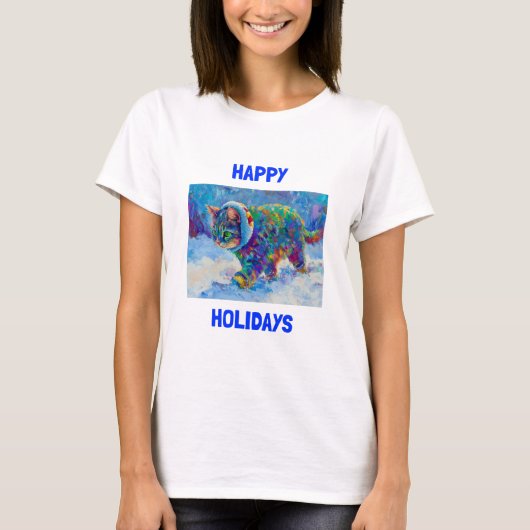 Vibrant Happy Holidays Cat Celebration Tee T-shirt (Voorkant)