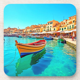Vibrant Harbour: mediterrane gelukzaligheid Bier Onderzetter