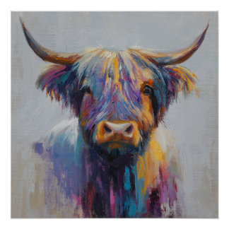 Vibrant Highland Cow Wall Art Print Perfect Poster