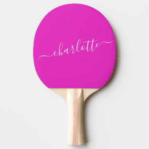 Vibrant Hot Pink Script-naam op maat Tafeltennisbatje