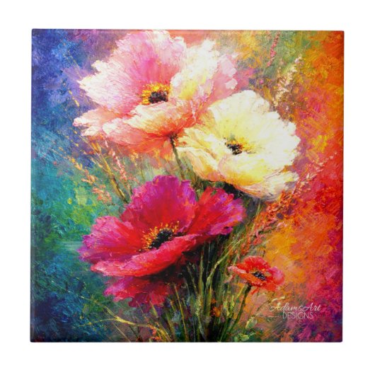 Vibrant Impressionist Poppy Flowers Tegeltje (Voorkant)