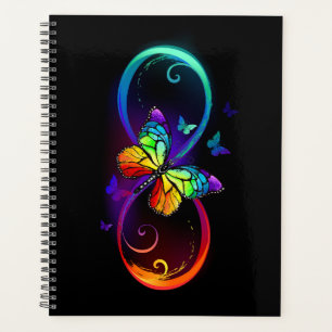 Vibrant infinity with rainbow butterfly on black