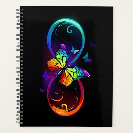 Vibrant infinity with rainbow butterfly on black (Devant)