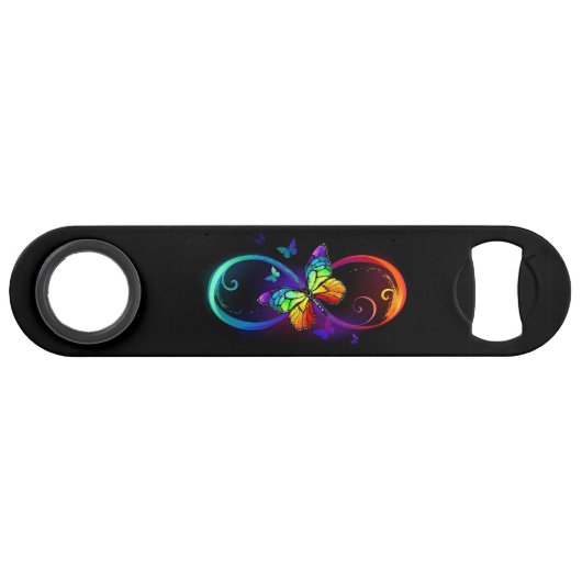 Vibrant infinity with rainbow butterfly on black (Devant (Horizontal))