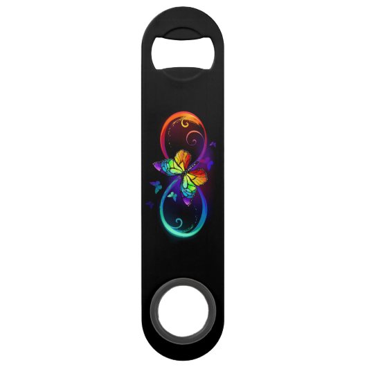 Vibrant infinity with rainbow butterfly on black (Devant)