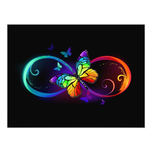 Vibrant infinity with rainbow butterfly on black foto afdruk (Voorkant)