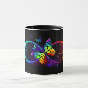 Vibrant infinity with rainbow butterfly on black mok