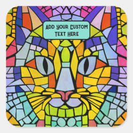 Vibrant Kitty Cat Face en eigen bericht kleurrijk Vierkante Sticker