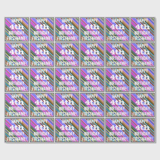 Vibrant, kleurrijke 4e verjaardag + aangepaste naa cadeaupapier (Vlak)