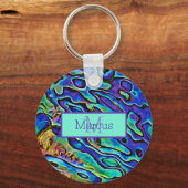 Vibrant, kleurrijke Abalone Shell Monogramed Sleutelhanger (Achterkant)