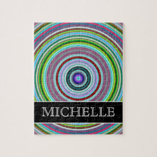 Vibrant kleurrijke cirkels/ringpatroon + naam legpuzzel