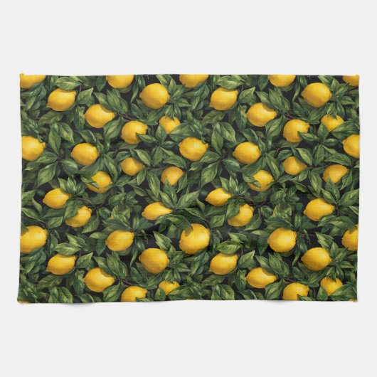 Vibrant Lemon Citrus Tree Pattern Theedoek (Horizontaal)