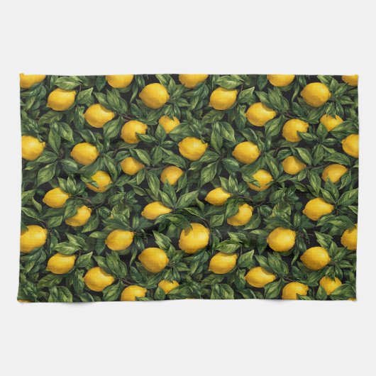 Vibrant Lemon Citrus Tree Pattern Theedoek (Horizontaal)