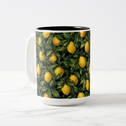 Vibrant Lemon Citrus Tree Pattern Tweekleurige Koffiemok (Voorkant links)
