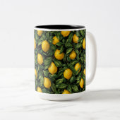 Vibrant Lemon Citrus Tree Pattern Tweekleurige Koffiemok (Voorkant rechts)