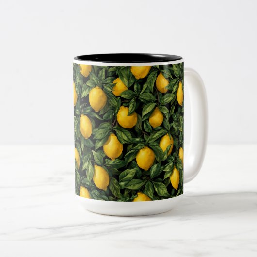 Vibrant Lemon Citrus Tree Pattern Tweekleurige Koffiemok (Voorkant rechts)