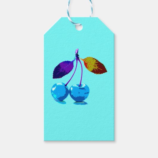 Vibrant lichtblauwe kersen medium cadeaulabel (Voorkant)