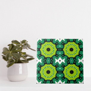 Vibrant Lime Green Black en White Geometric Patter Tegeltje