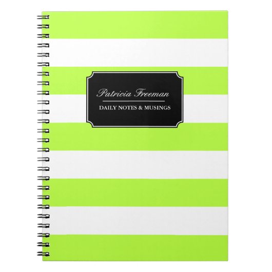 Vibrant Lime Green en White Stripes Custom Name Notitieboek (Voorkant)