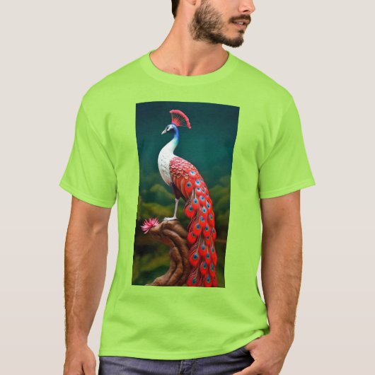 "Vibrant Lime Peacock Graphic T-Shirt - Embrasser  (Devant)