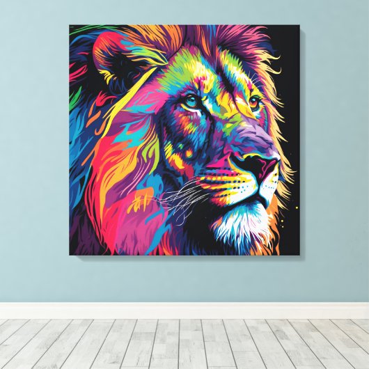 Vibrant lion painting canvas afdruk (Insitu (Houten vloer))