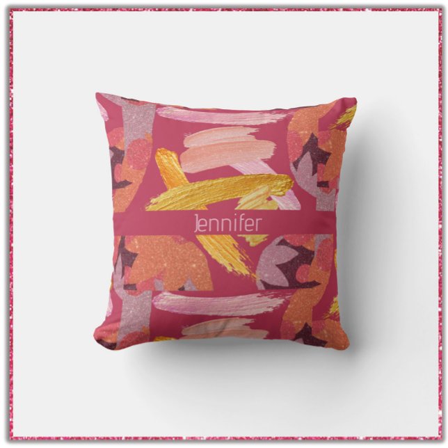 Vibrant Magenta en Gold Abstract Kussen (Creator heeft geüpload)