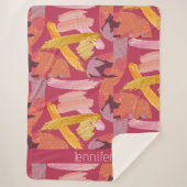 Vibrant Magenta en Gold Abstract Sherpa Deken (Voorkant)