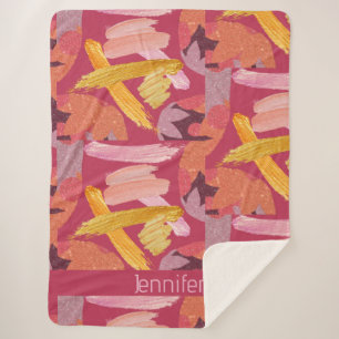 Vibrant Magenta en Gold Abstract Sherpa Deken