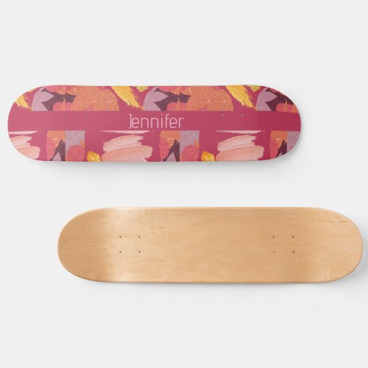 Vibrant Magenta en Gold Abstract Skateboard (Horizontaal)