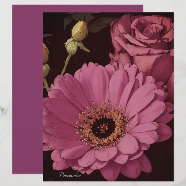Vibrant Magenta Rose Fleurs Papier à papier à papi (Devant / Derrière)