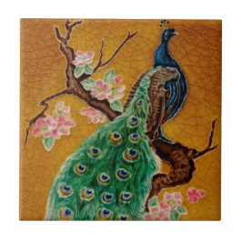 Vibrant Majolica Peacock Repro Antiek Tile Tegeltje