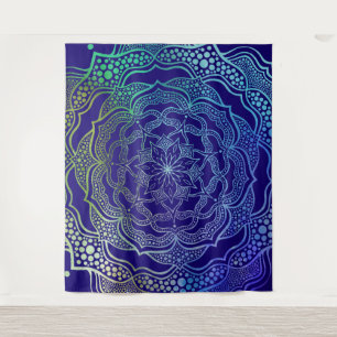 Vibrant Mandala Boho Chic Elegant Navy Blue Green Wandkleed