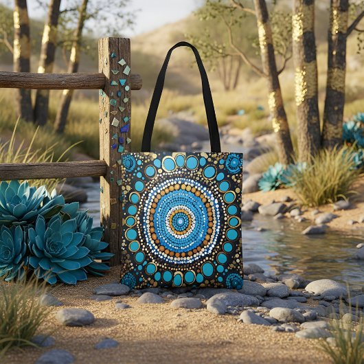 Vibrant Mandala Dot Pattern Tote Bag with Blue and