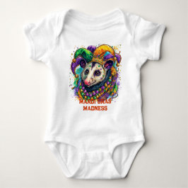 Vibrant Mardi Gras possum in jester mask and beads Romper