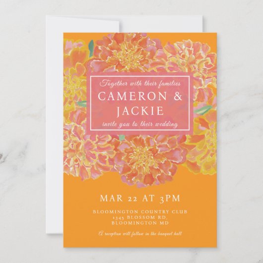 Vibrant Marigold Pink Wedding Invitation (Devant)