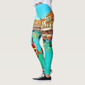 Vibrant Mediterranean Port Life Design Leggings (Links)