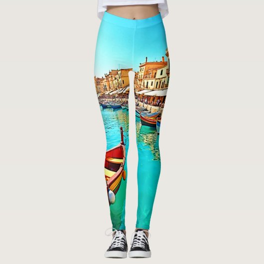 Vibrant Mediterranean Port Life Design Leggings (Voorkant)