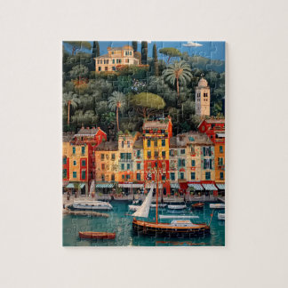 Vibrant Mediterranean Seaside Village Puzzle Legpuzzel