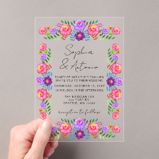 Vibrant Mexican Floral Fiesta Wedding Acryl Uitnodigingen