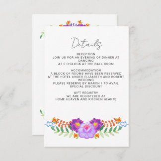 Vibrant Mexican Floral Fiesta Wedding Informatiekaartje