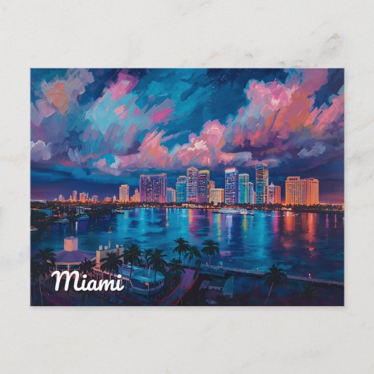 Vibrant Miami Skyline at Dusk Briefkaart (Voorkant)